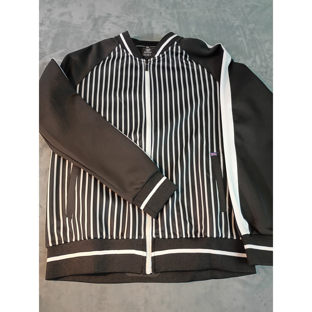 Jianwang Mens Black White Striped Track Jacket Full Zip Bomber Size Large